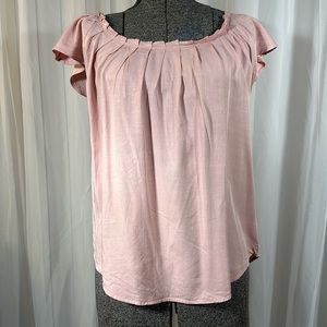 LC Lauren Conrad Pink Rayon Shirt With Cap Sleeves & Bow Closure